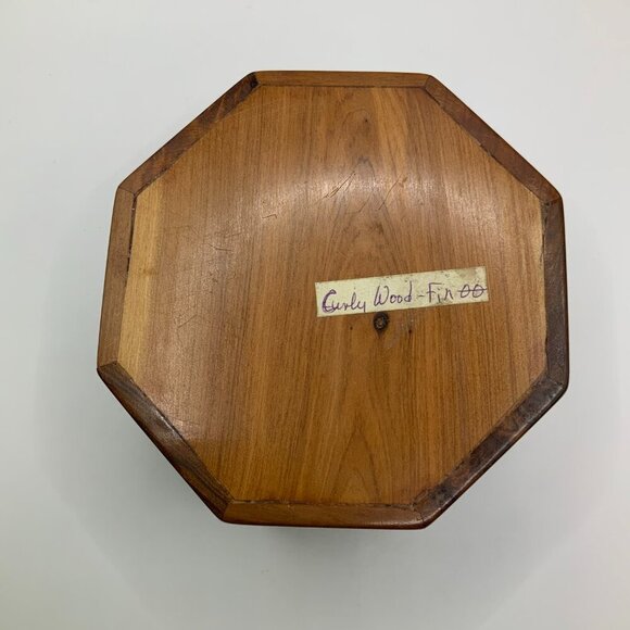 Wooden Octagon Carved Floral Heart Curly Wood Jewelry Trinket Box - Picture 5 of 9